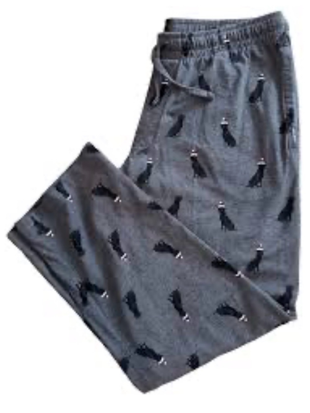 Eddie Bauer Men’s Jersey Knit Lounge Pants Gray w/Black Labrador Santa Hat Large